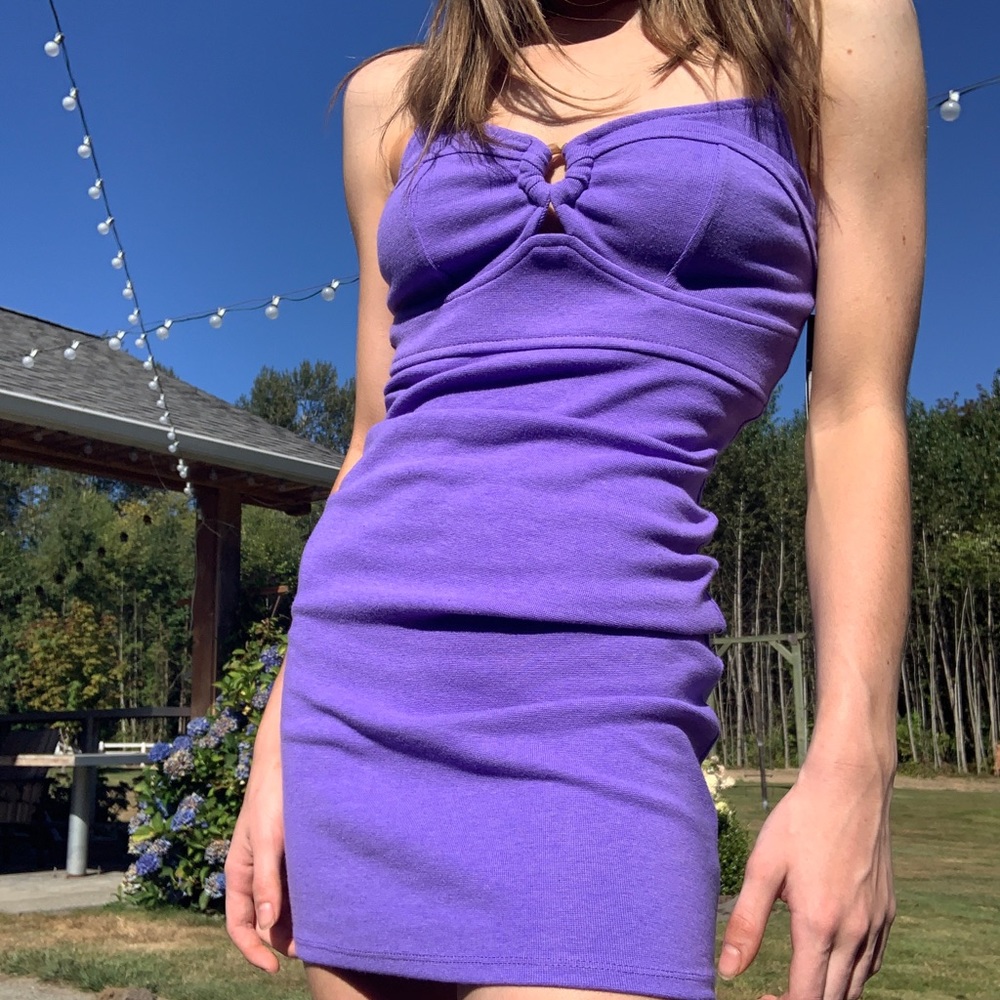 Purple cotton bodycon mini dress xs